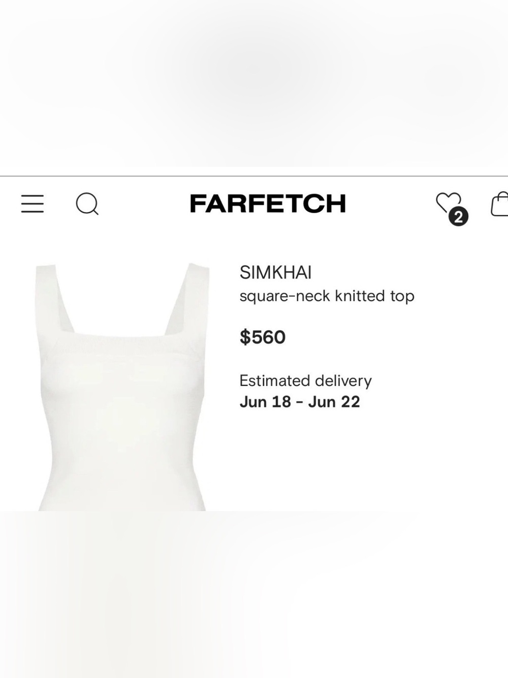 SIMKHAI Ribbed Tank Top Ivory Square Neck Sleeveless Small
